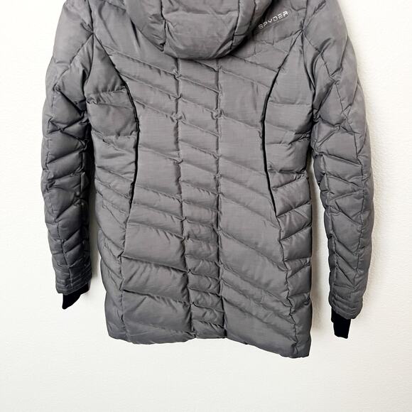 [Spyder] Gray Timeless Long Down Filled Hooded Puffer Jacket Winter Coat Small S - Picture 6 of 11